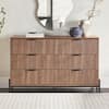 Welwick Designs Mid-Century Modern Mocha 6-Drawer 58 in. W Dresser with Reeded Front WEPRS026D4MO1