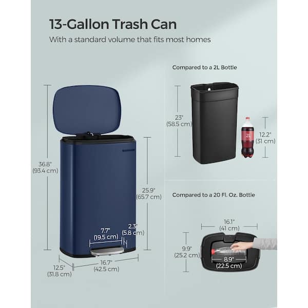 イマン　ポワージュブルー　トラッシュ缶 ITOPFOX Kitchen 13.2 Gal. Blue Metal Household Trash Can Step Lid