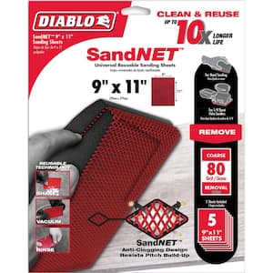9 in. x 11 in. SandNET Faster Reusable Hand Sanding Sheets 80 Grit (5-Pack)