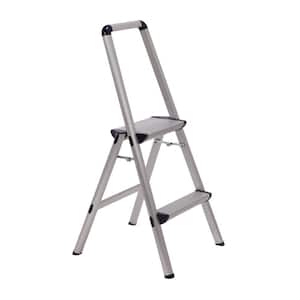 Ultra 2-Step Light Weight Aluminum Stool Folding Step Stool with Handle ANSI Type II 225 lbs. Duty Rating