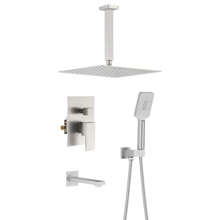 Single Handle 1-Spray Ceiling Mounted 3-Function Shower Faucet 1.8 GPM with Pressure Balance in. Brushed Nickel