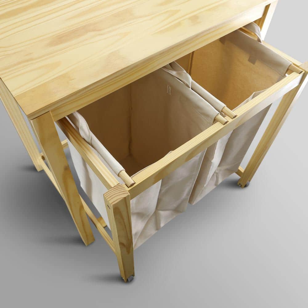 Natural Solid Wood Collapsible Laundry Hamper with Wheels