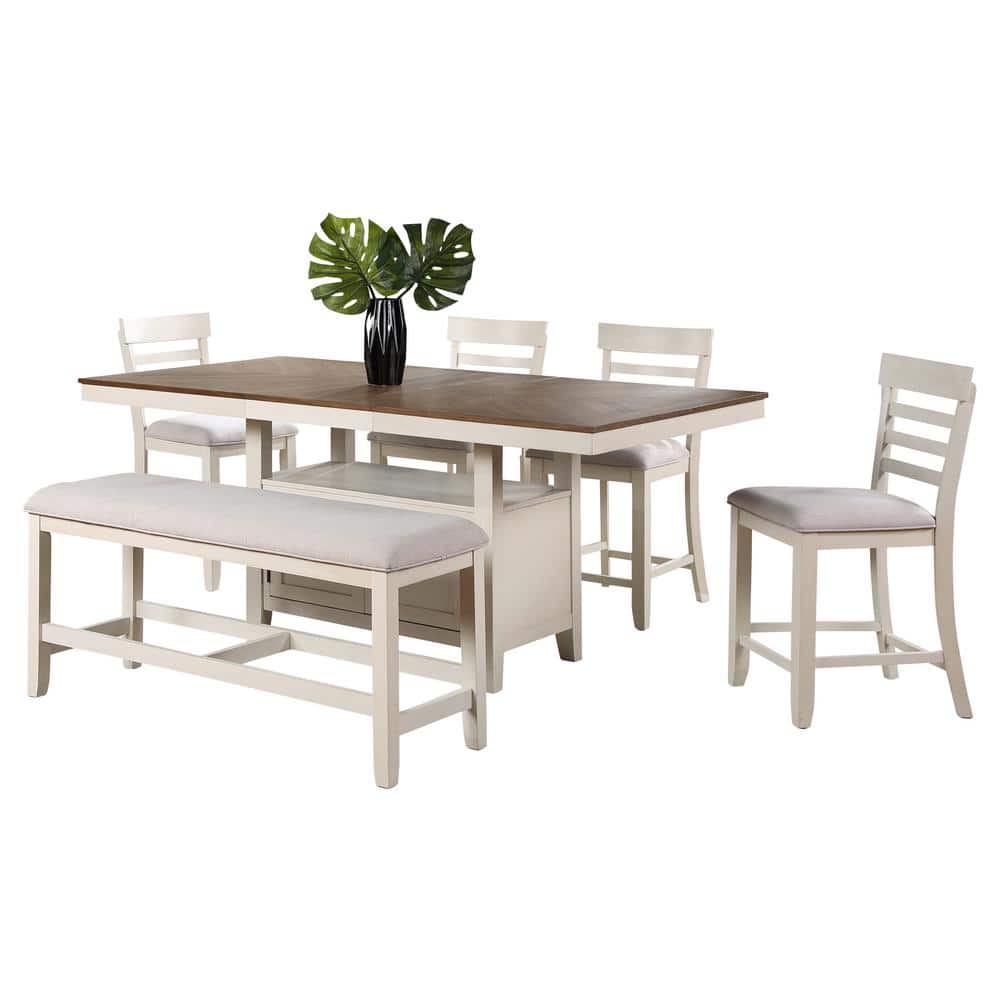 Hyland Light Brown and White 6-Piece Counter-Height Dining Set