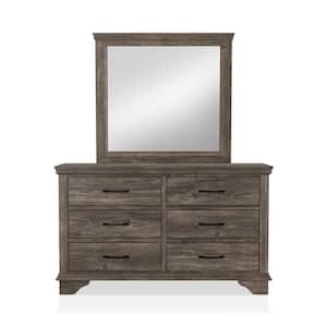 Ragena 6-Drawer Gray Dresser with Mirror (75.88 in. H x 60 in. W x 16.38 in. D)