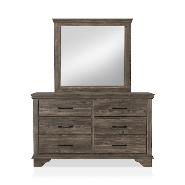 Furniture of America Ragena 6-Drawer Gray Dresser with Mirror (75.88 in. H x 60 in. W x 16.38 in. D)