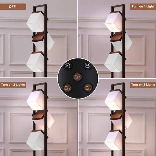 SUNMORY 67.5 in. Walnut 3-Light Tree Floor Lamp with Adjustable