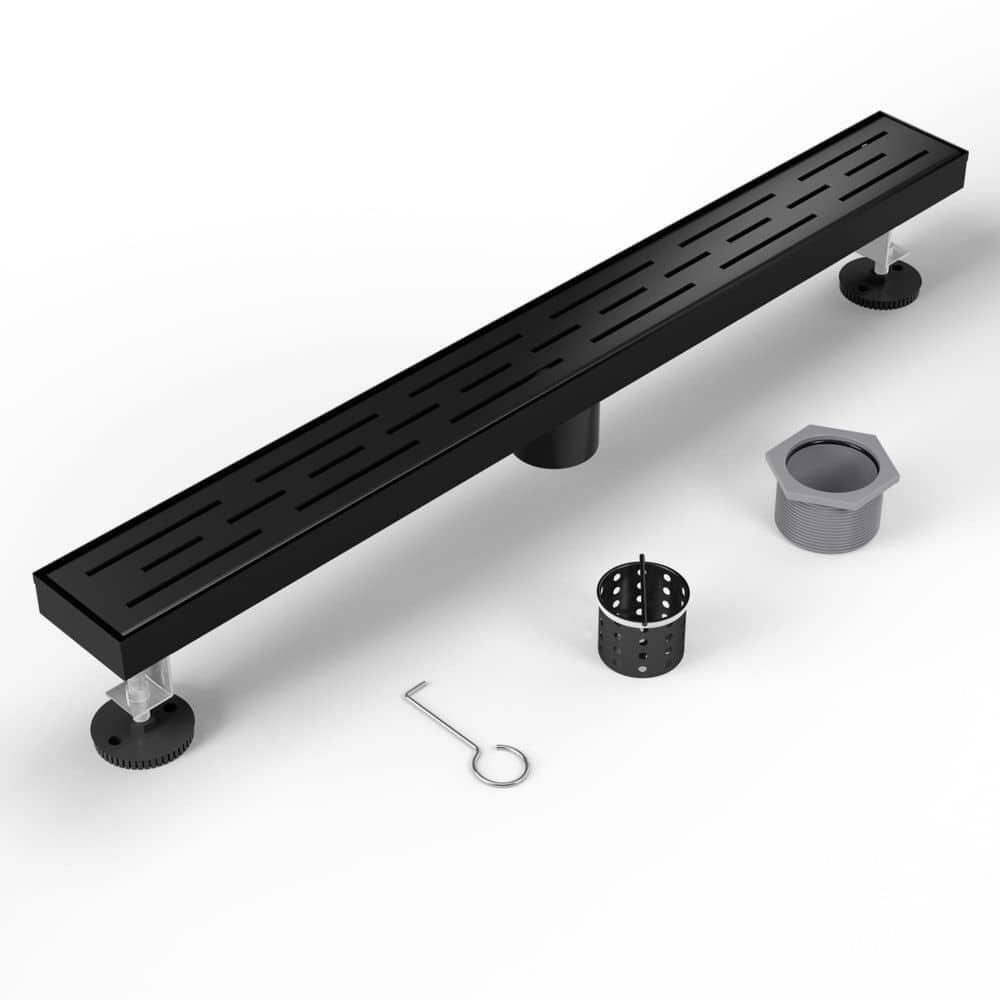 32 in. Linear Shower Drain, Brick Pattern 304 Stainless Steel Floor Drain with Hair Strainer in Brushed Matte Black price history on PriceWatchPro