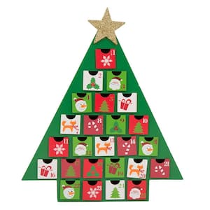 14 in. H Wooden Tree Count Down Calendar w Drawer