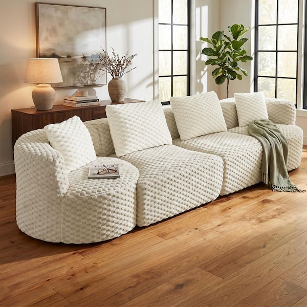 137.8 in. Velvet Modular Sectional Sofa, Boneless Sofa Couch Soft Plush Upholstered Couch in Grey