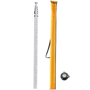 Aluminum 20 ft. Telescoping Rod, Measuring Rod, 6 Sections, 1/10ft. Scale, Bubble Level & Bag, for Surveying, Walls