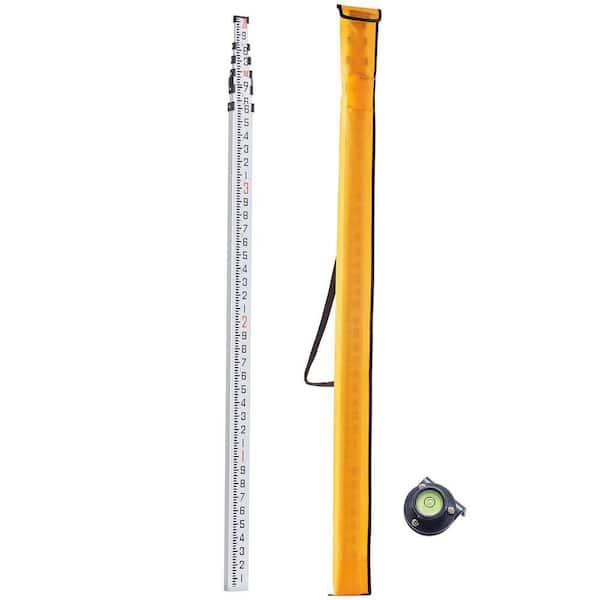 Aluminum 20 ft. Telescoping Rod, Measuring Rod, 6 Sections, 1/10ft. Scale, Bubble Level & Bag, for Surveying, Walls