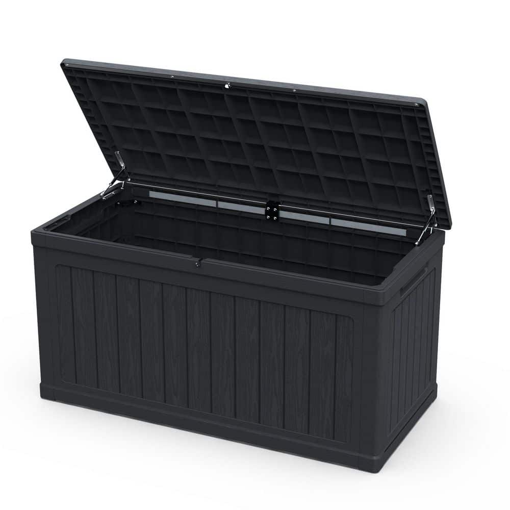 230 Gal. Black Resin All-Weather Lockable Deck Box, Storage Bin for ...