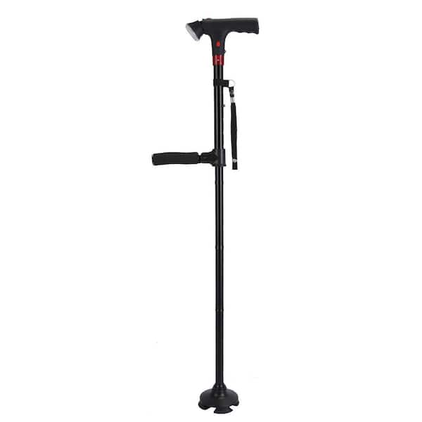 Aoibox Portable Lightweight Foldable Walking Cane with Red LED Light SOS Warning Tone Adjustable Height Pivoting Quad Base