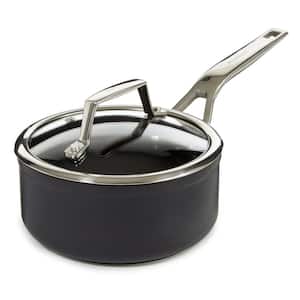 Essentials 1.3 qt. Hard Anodized Nonstick Saucepan 6.25 in. with Glass Lid, Black