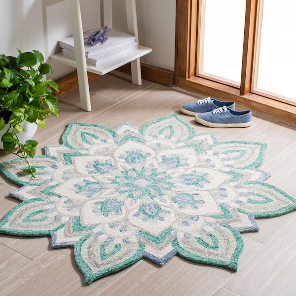 Novelty 4 ft. x 4 ft. Blue/Ivory Floral Specialty Area Rug