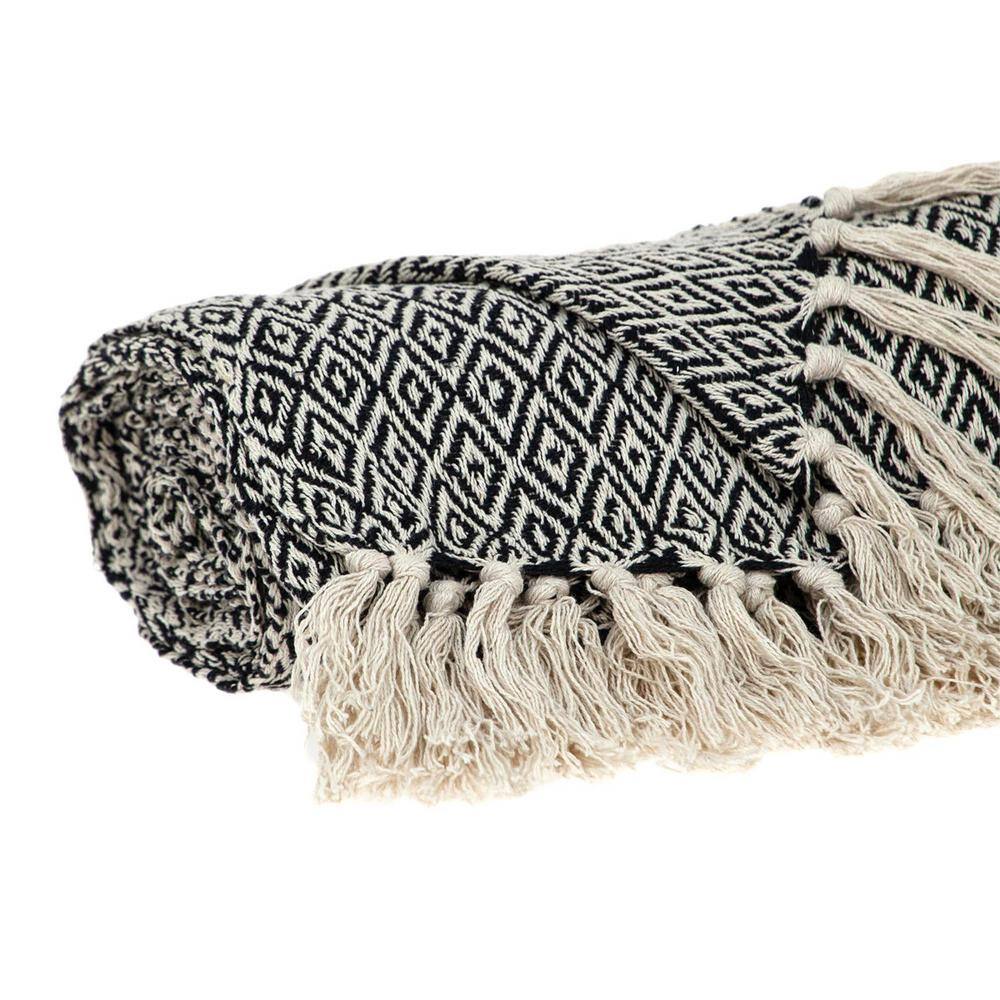 Sasha Casual Black and Beige Wool Handloom Throw Blanket