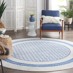 Whimsicle Ivory Blue 8 ft. x 8 ft. Geometric Contemporary Round Area Rug