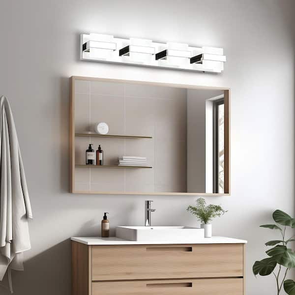 26.77 in. 4-Light Chrome LED Bathroom Vanity Light with 5-CCT Adjustable Switch