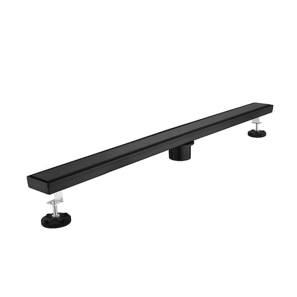 WELLFOR 30 in. Linear Floor Stainless Steel Shower Drain with Hair Strainer and Leveling Feet in Matt Black