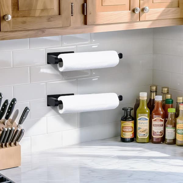 Wall Mount Stainless Steel Paper Towel Holder Under Cabinet in Matte Black (2-Pieces)