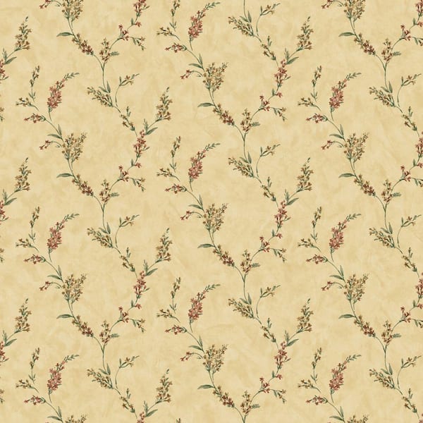 The Wallpaper Company 8 in. x 10 in. Yellow Earth Tone Floral Spray Wallpaper Sample