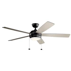 Starkk 60 in. Indoor Satin Black Downrod Mount Ceiling Fan with Integrated LED with Pull Chain