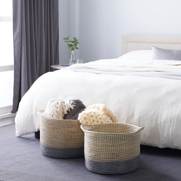 Litton Lane Multi Colored Sea Grass Contemporary Storage Basket (Set of 2)