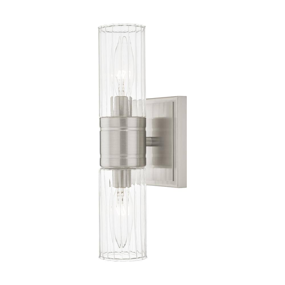 Midtown Brushed Nickel 2-Light Vanity with Clear Fluted Glass