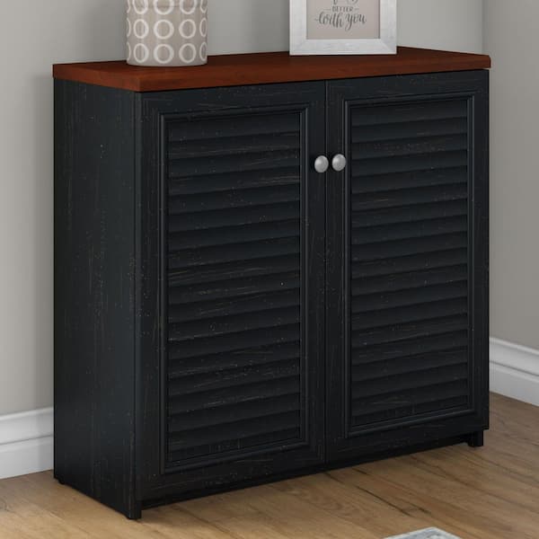 Bush Furniture Fairview Antique Black/Hansen Cherry 32 in. Accent Storage Cabinet with Doors and Shelves