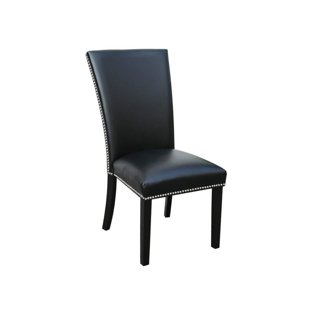 Camila Black Faux Leather Upholstered Side Chair Set with Silver Accents