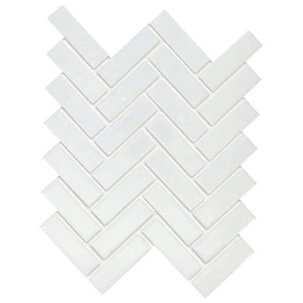 Restore Bright White Glossy 3 in. x 3 in. Glazed Ceramic Herringbone Mosaic Sample Tile