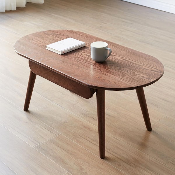 Lirago 39 in. Walnut Colored Long Oval Wood Coffee Table