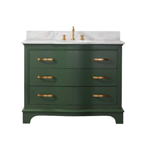 Monroe 42 in. W x 22 in. D x 34 in. H Bath Vanity in Evergreen with White Marble Top with White Sink
