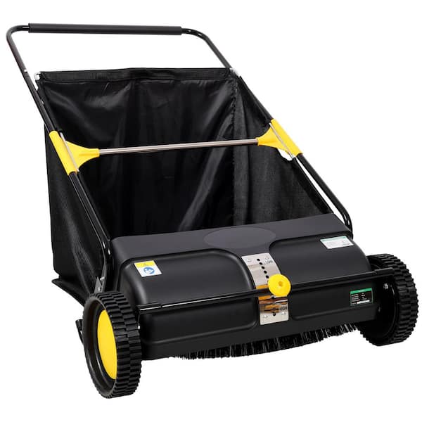 26 Inch Leaf & Grass Collector, Hand Push Lawn Sweeper, 7 cu. ft Hopper Bag Capacity with Adjustable Brush Height