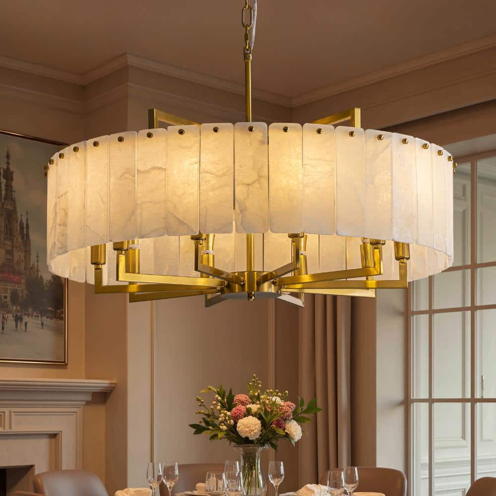 32 in. Modern Luxury Round Marble Chandelier in Electroplated Brass with 10-Light Sockets price history on PriceWatchPro