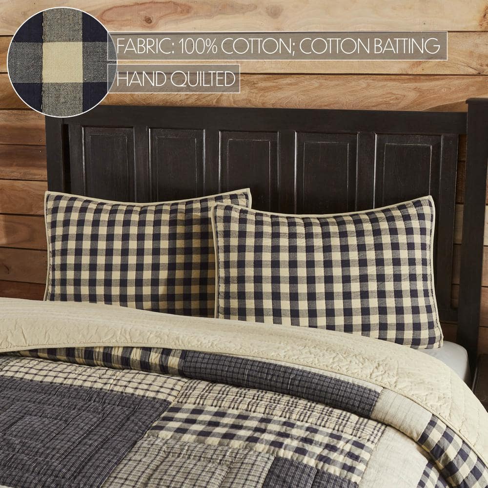 Navy and Khaki Checkered Cotton Standard Pillow Sham