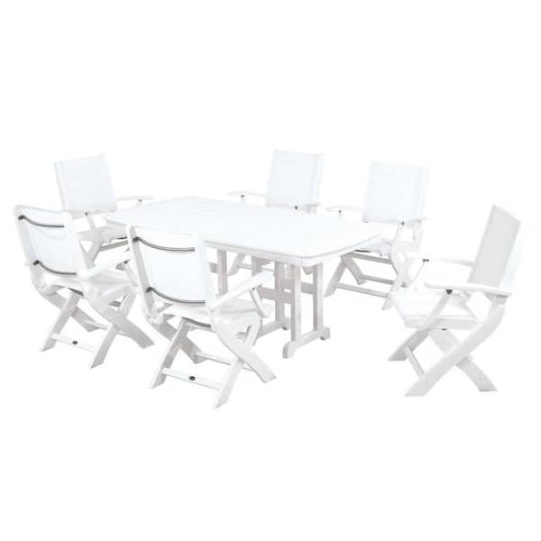 POLYWOOD Coastal White All-Weather Plastic Dining Set in White Slings