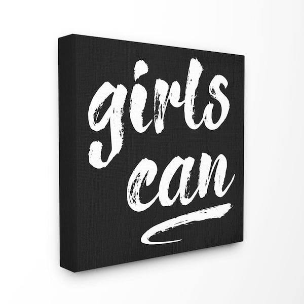 Stupell Industries 17 in. x 17 in. "Girls Can Fashion Modern Black And White Textured Word" by Daphne Polselli Canvas Wall Art