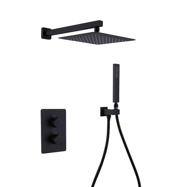 Unbranded Single Handle 1-Spray 10in. Shower Faucet 1.8 GPM with Pressure Balance in Matte Black (Valve Included)