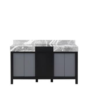 Zilara 60 in x 22 in D Black and Grey Double Bath Vanity and Castle Grey Marble Top