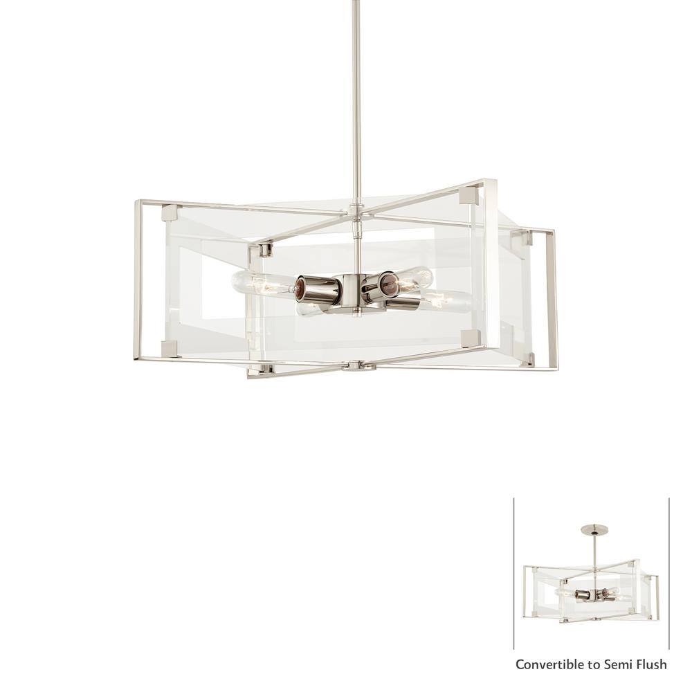 Polished Nickel 4-Light Chandelier with Clear Acrylic Shade