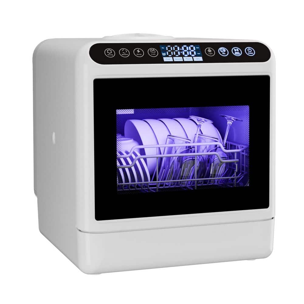 Anlicho 18 in. Countertop Dishwasher in White with 4-Cycles,4-Place Setting Capacity and 360° Dual Spray,Built-in Water Tank