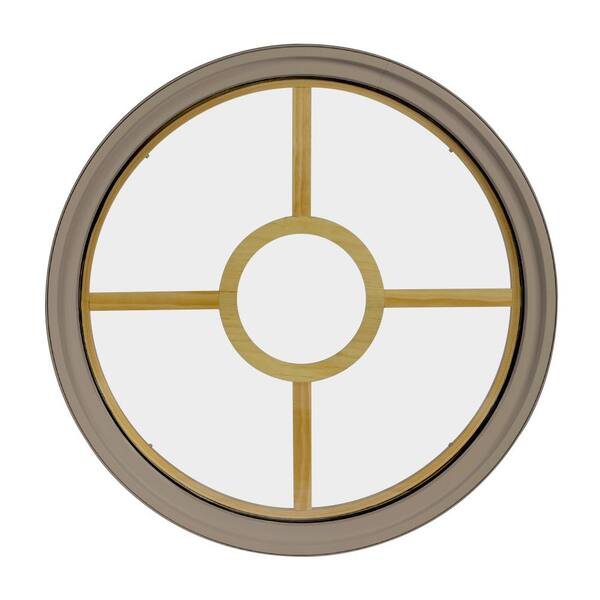 FrontLine 18 in. x 18 in. Round Sandston 4-9/16 in. Jamb 2-1/4 in. Interior Trim 5-Lite Grille Geometric Aluminum Clad Wood Window