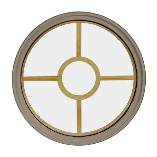 FrontLine 48 in. x 48 in. Round Sandston 4-9/16 in. Jamb 2-1/4 in. Interior Trim 5-Lite Grille Geometric Aluminum Clad Wood Window