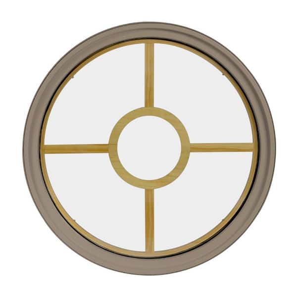 FrontLine 48 in. x 48 in. Round Sandstone 4-9/16 in. Jamb 5-Lite Grille Geometric Aluminum Clad Wood Window