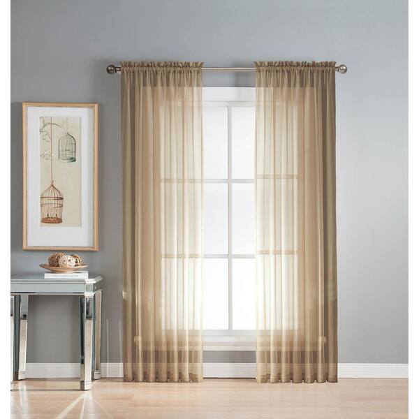 Window Elements Sheer Sheer Elegance 84 in. L Rod Pocket Curtain Panel Pair, Taupe (Set of 2)