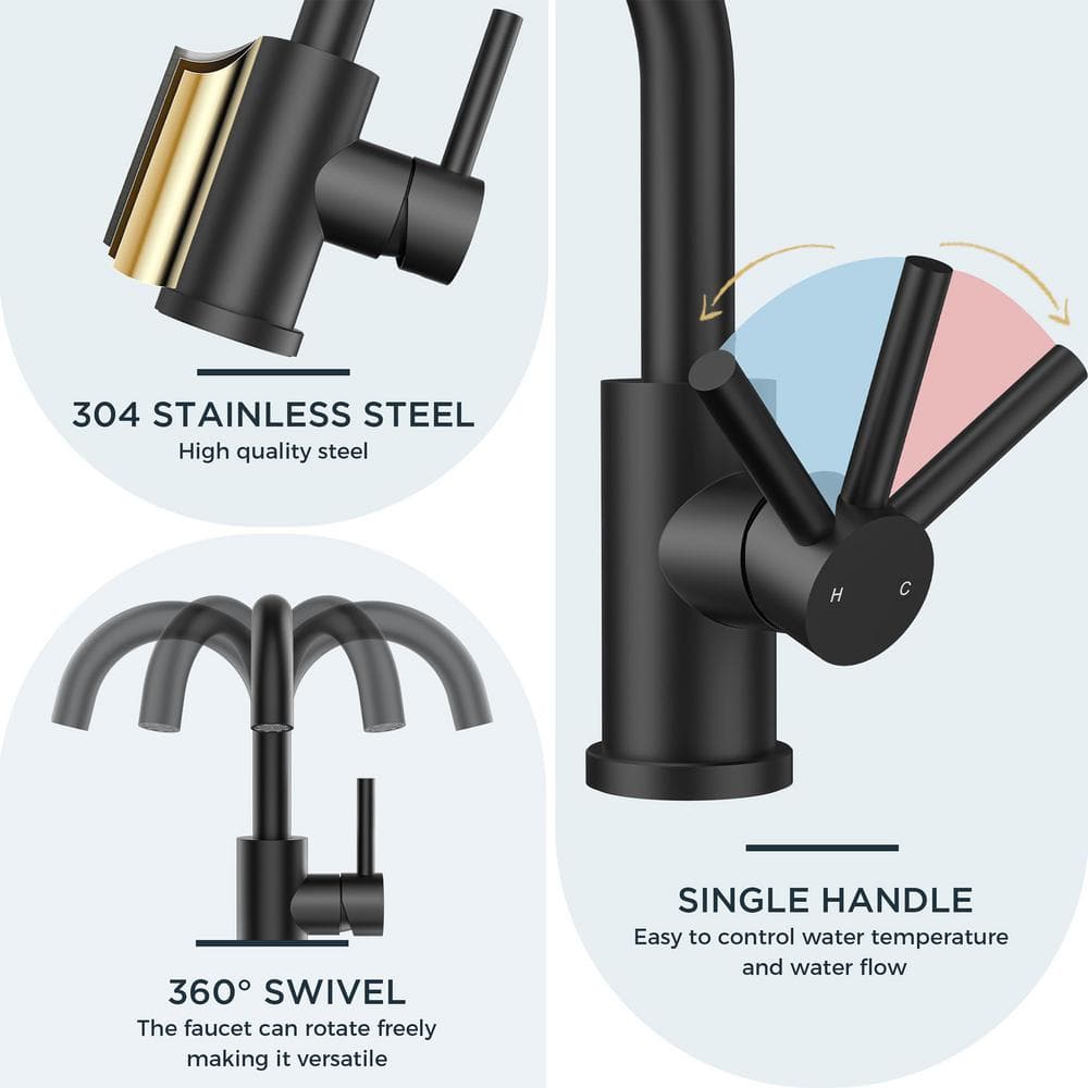 Matte Black Single Handle High Arc Bathroom Faucet