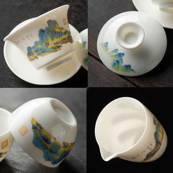 JFVKAF Portable Chinese Kung Fu Tea Set with Gaiwan, 6-Cups