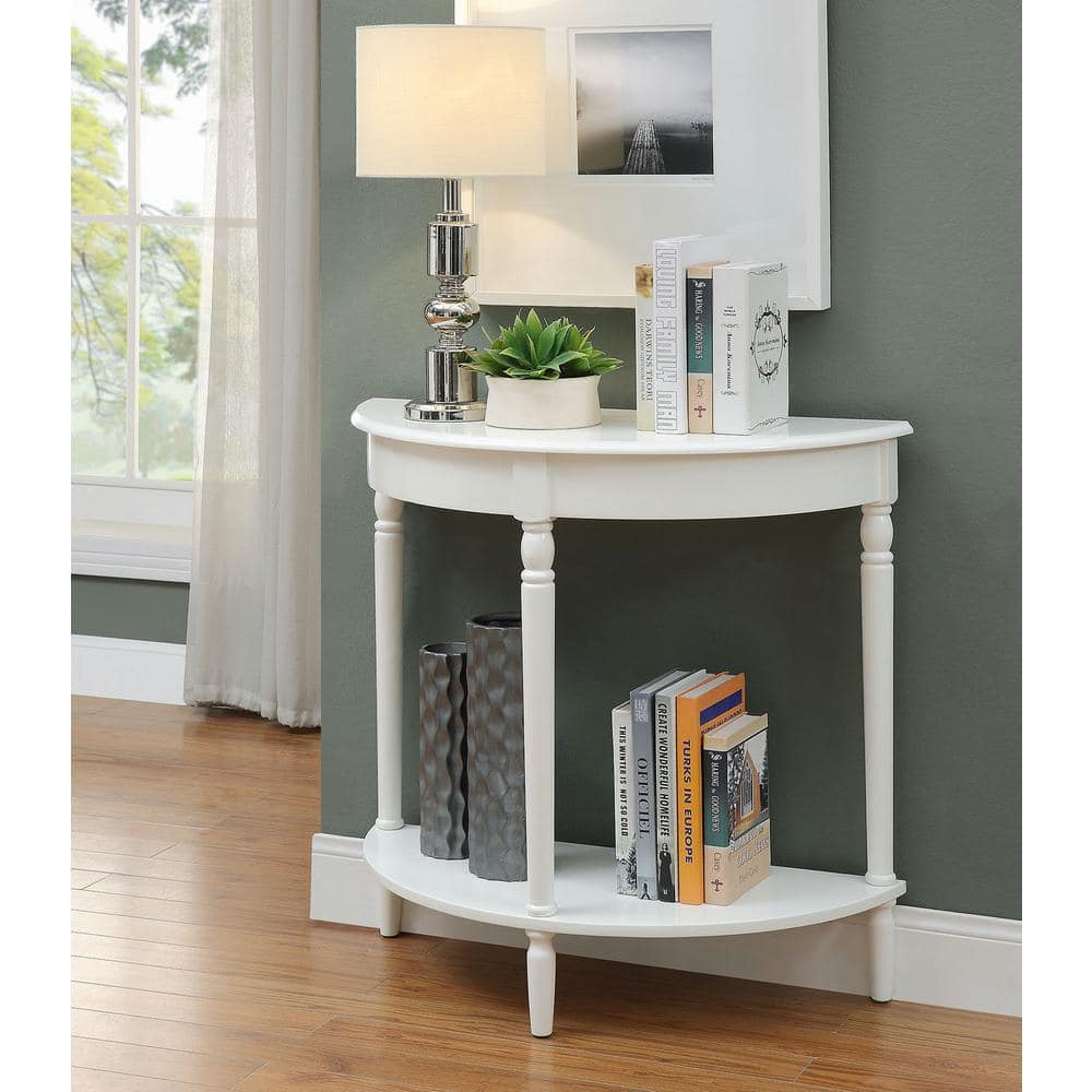 White Wood Half Moon Entryway Table with Storage Shelf