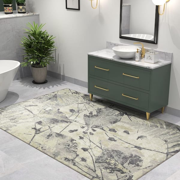 Cayetana Gray 9 ft. x 12 ft. Tropical and Floral Machine Washable Area
